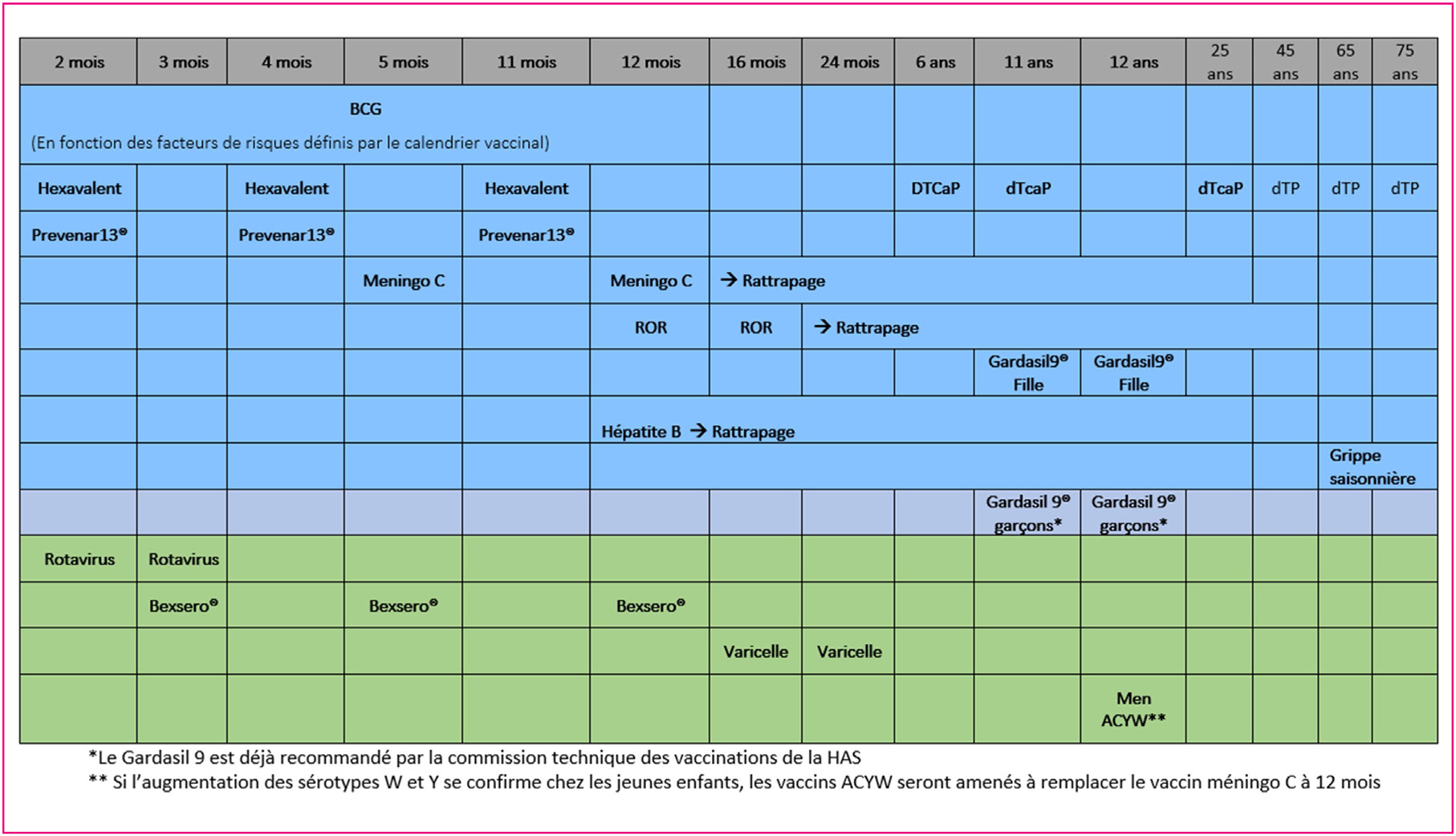 Calendrier vaccinal Infovac 2020