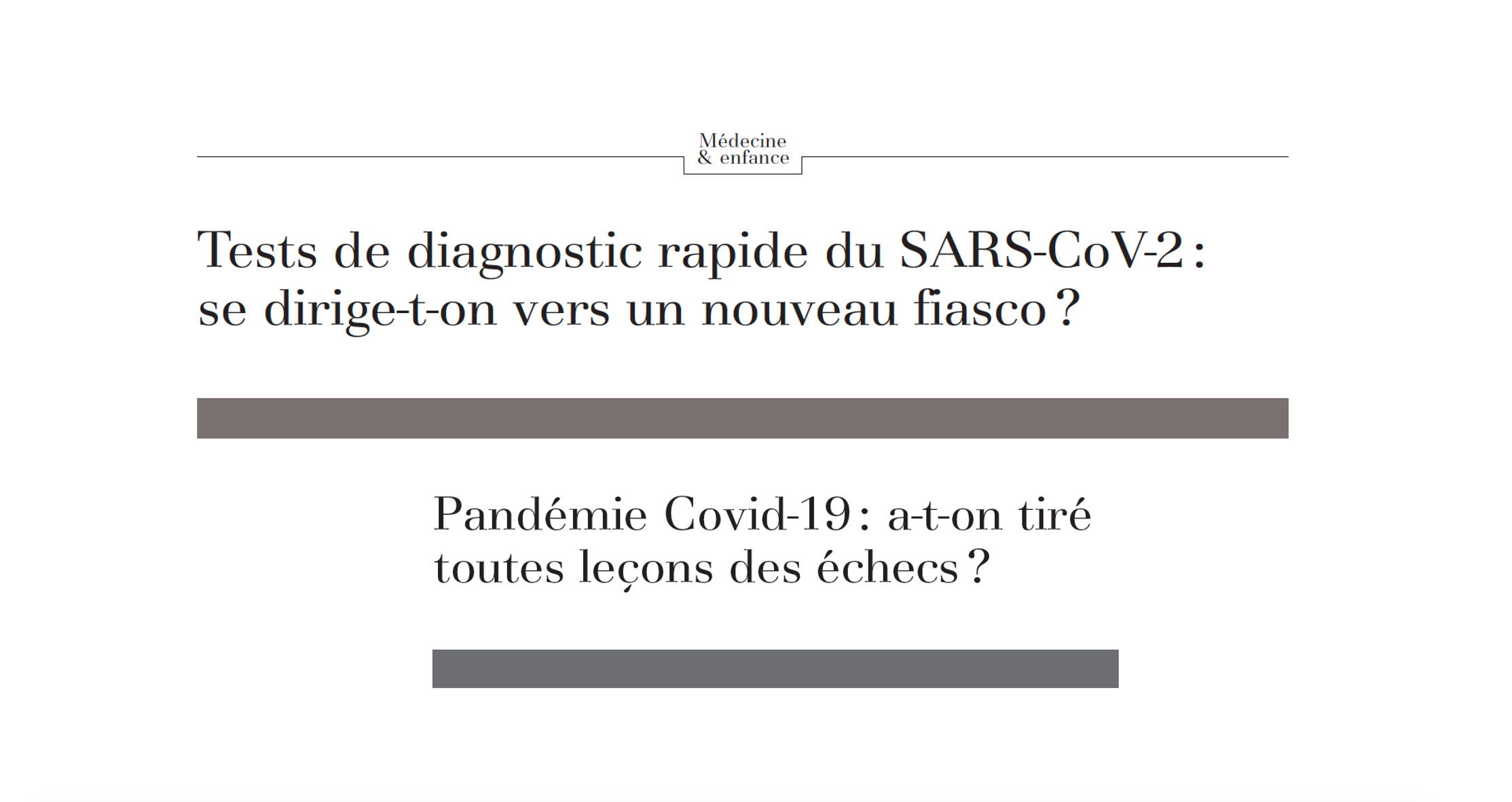 Médecine & Enfance : Pandémie Covid-19 et TDR SARS-CoV-2