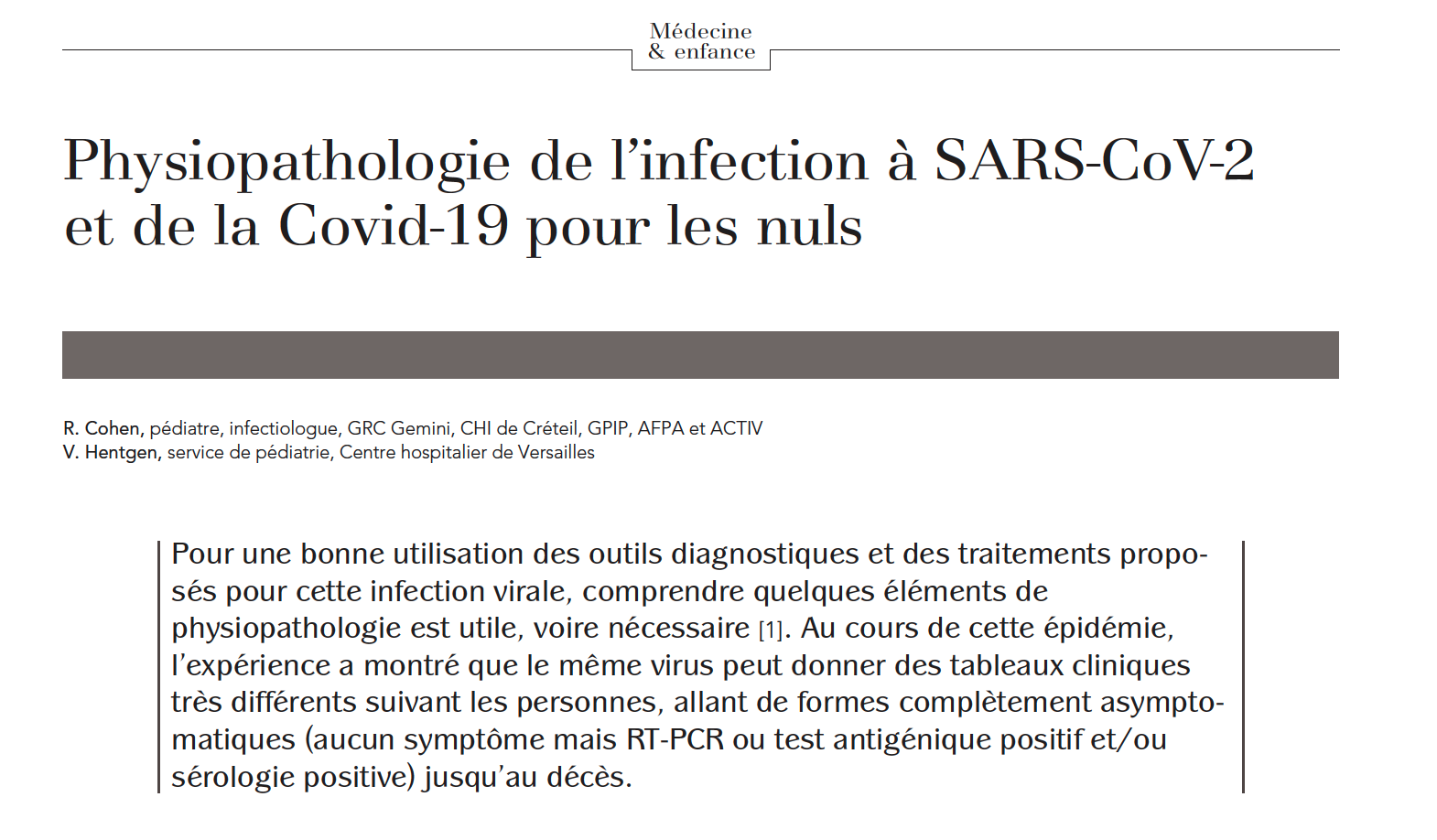 Physiopathologie de l’infection à SARS-CoV-2 et de la Covid-19 pour les nuls