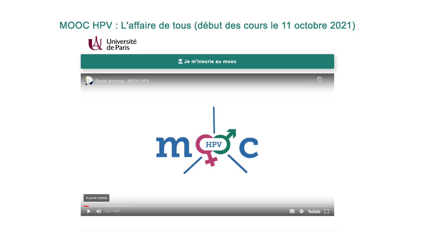 MOOC HPV : L'affaire de tous