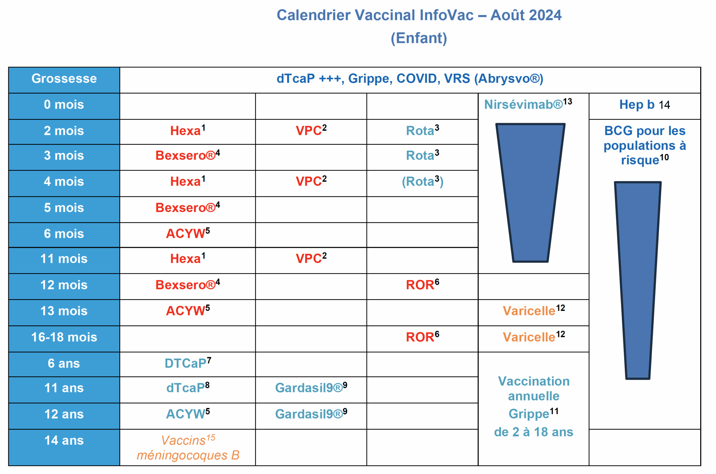 Calendrier vaccinal InfoVac 2024